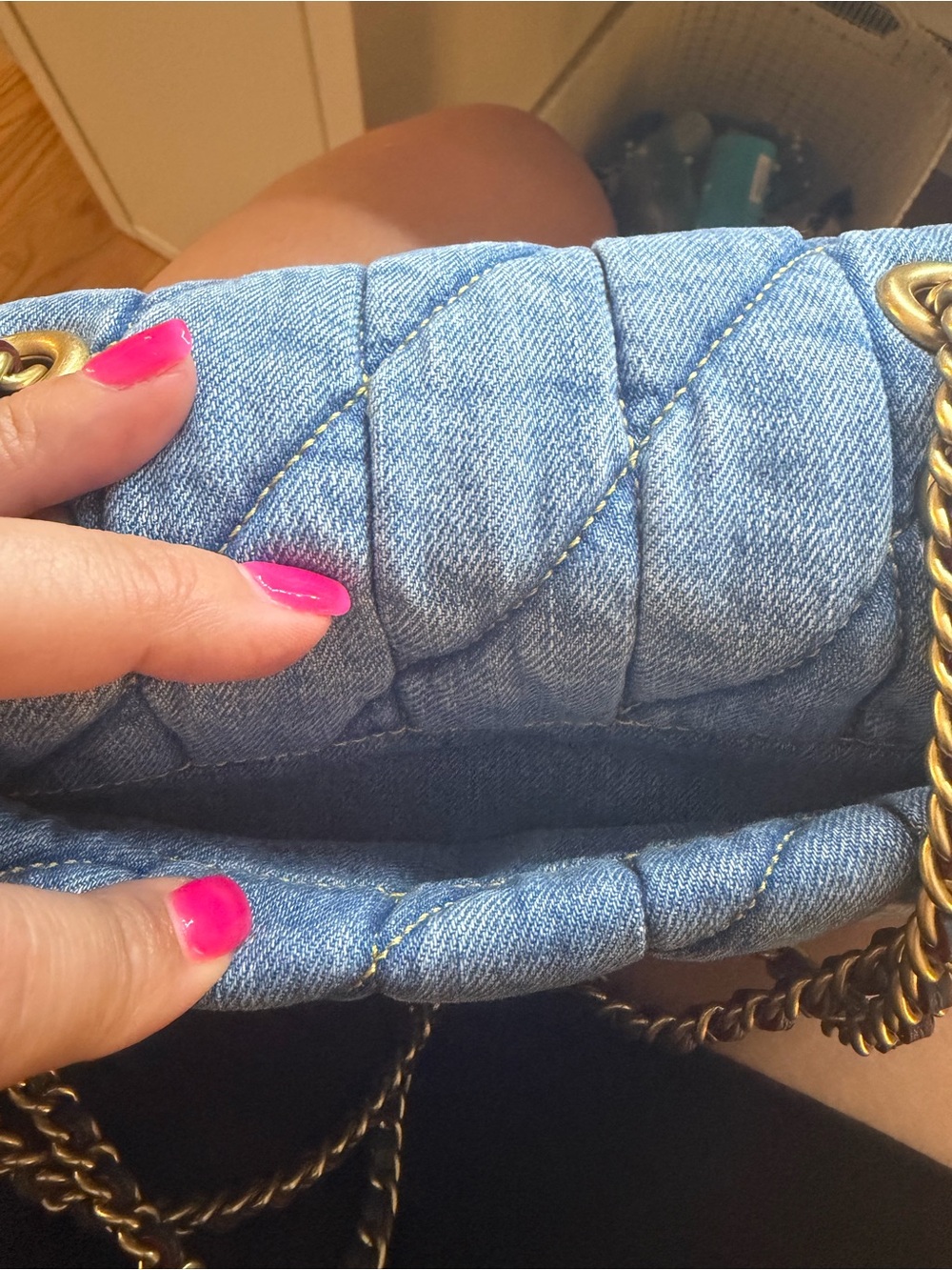 Coach 20 Tabby Quilted Denim Shoulder Bag with blue and gold Hardware - Picture 8 of 14